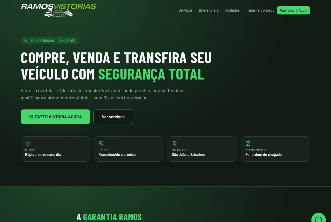 Site atual da Ramos Vistorias, moderno e focado em conversão